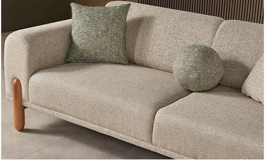 Stewehome Set Canapele Bohem 2+1 Picioare Din Lemn Bej Verde Măsliniu 220x90x81 Cm