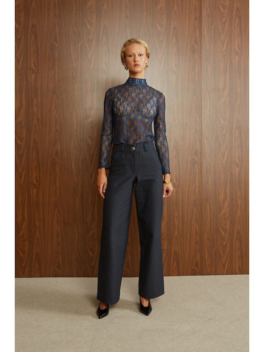 Women's Blouse with Lace Blue