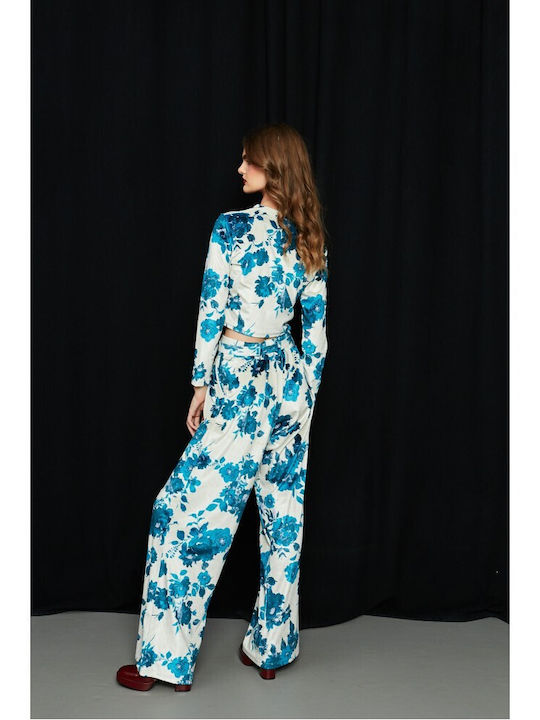 Women's Velvet Pantaloons Floral White - Petrol