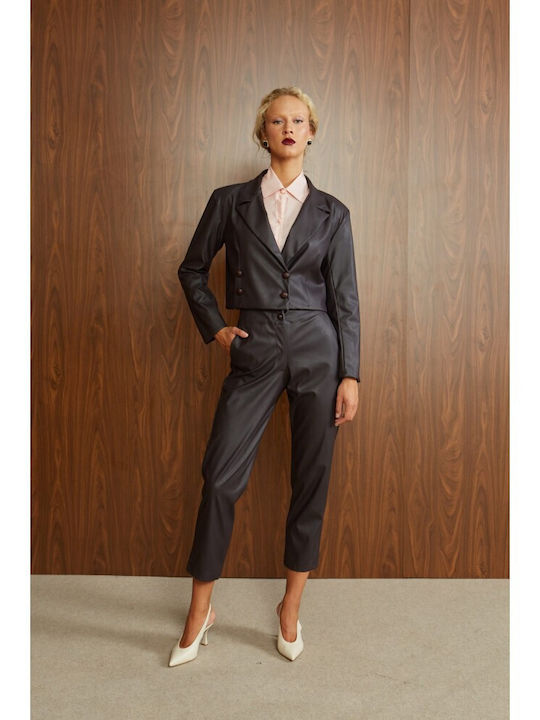 Women's Leather Trousers in Slim Fit Chocolate