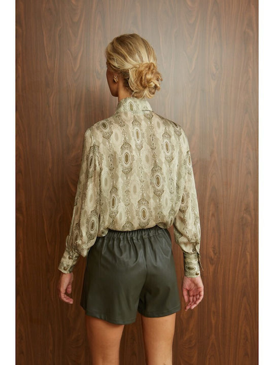 Damen-Shorts - Bermudas Leder Olivgrün