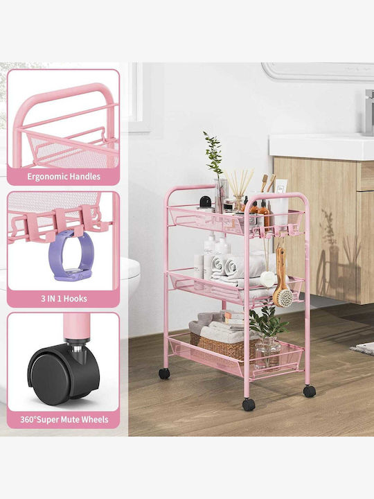 Metallisches Küchenwagen Mit 3 Ebenen Rosa 42x25.5x64cm