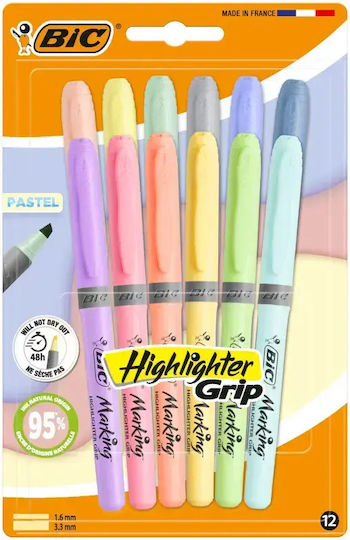 BIC Grip Pastel Μαρκαδόροι Υπογράμμισης Pastel Σετ 12τμχ