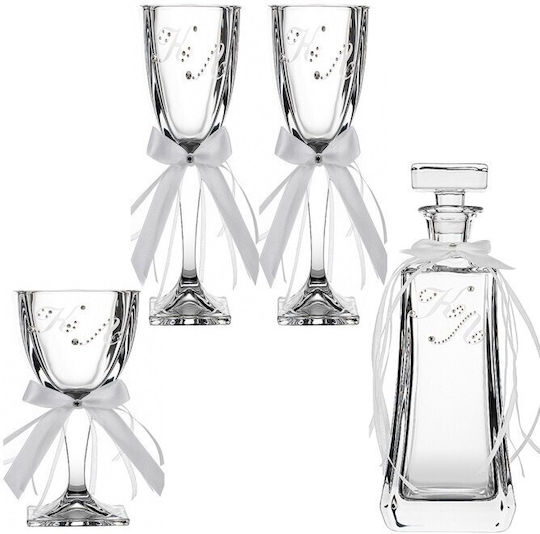 Ioannis European Crystals Dekanter-Set mit Wein- und Champagnergläser aus Kristall Weiß 4 Stück