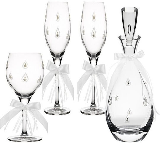 Ioannis European Crystals Dekanter-Set mit Wein- und Champagnergläsern aus Kristall Weiß 4 Stück