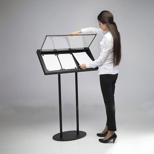 Presentation Stand 3xA4 Black Metal Lid Y123x76x38cm