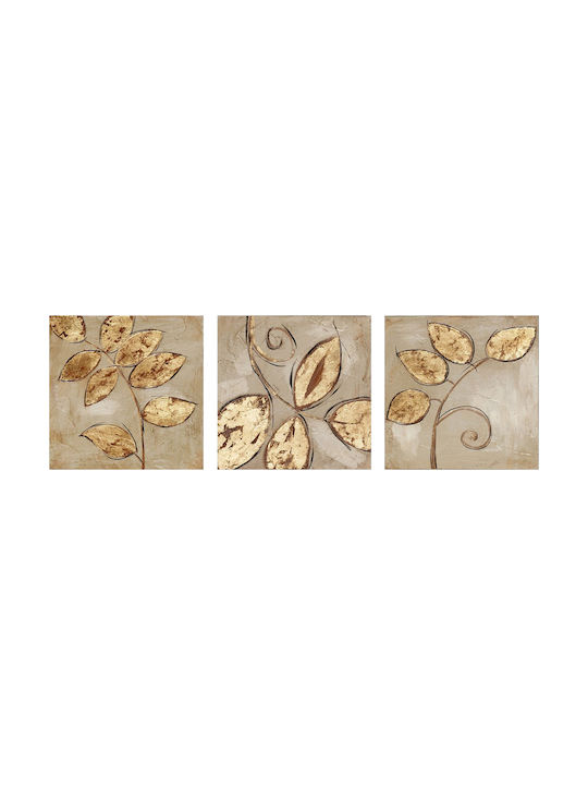 HomeMarkt Golden Leaves Threefold Painting on Canvas 90x30cm