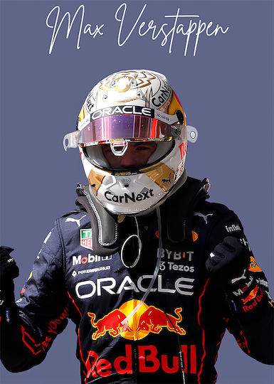 Poster Formula1 Max Verstappen F058 21cm X 30cm Κάδρο Φυσικό Ξύλου Μπεζ