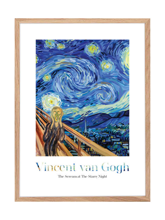 Walls The Scream At The Starry Night Rahmen Kopie von Van Gogh Holz 20x30cm