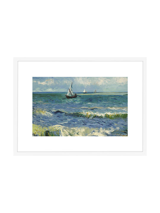 Walls "seascape At Saintes Maries" Rahmen Kopie von Van Gogh Holz 70x50cm