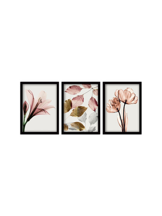 Megapap Pink Flowers Τρίπτυχος Πίνακας Πλαστικός 35x45cm