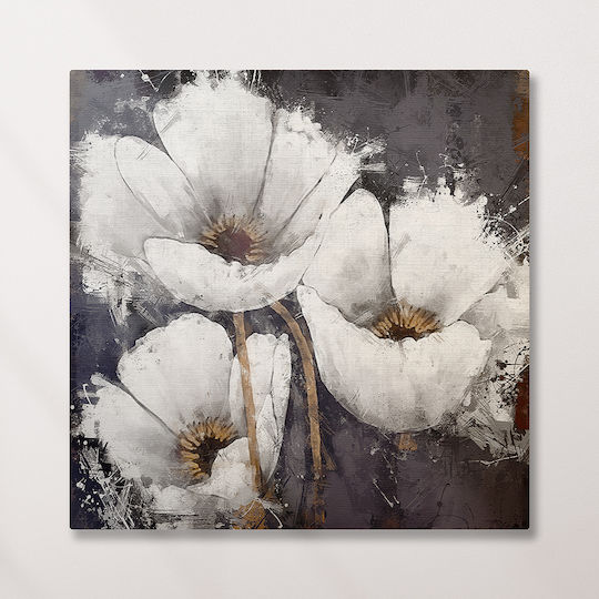 Πίνακας Καμβά Λευκά Άνθη Knv2541 95cm X 95cm