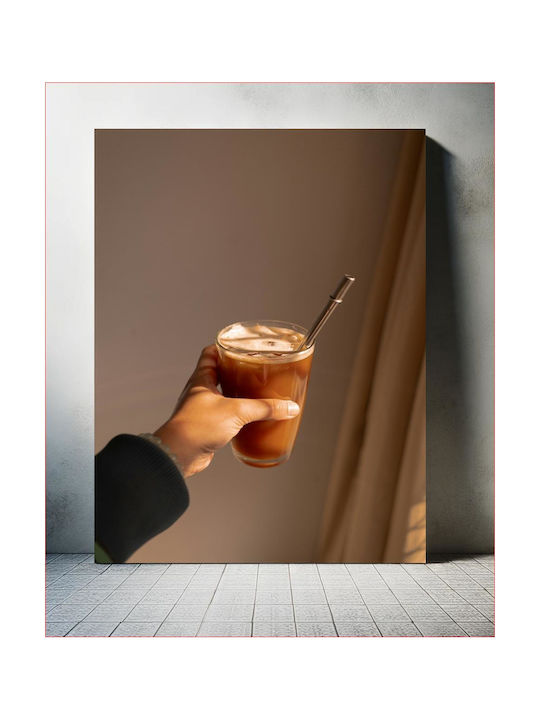 Gemälde Hand hält Glas Eiskaffee 80x120