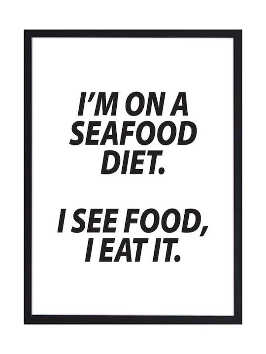 Seafood Diet Poster with Black Wooden Frame 30x40cm