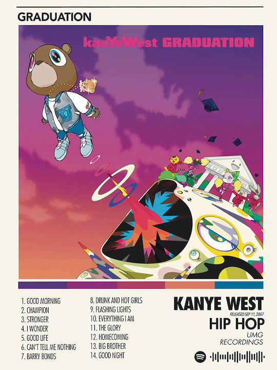 Music Poster Kanye West Graduation Ms071 21cm X 30cm Black Wooden Frame