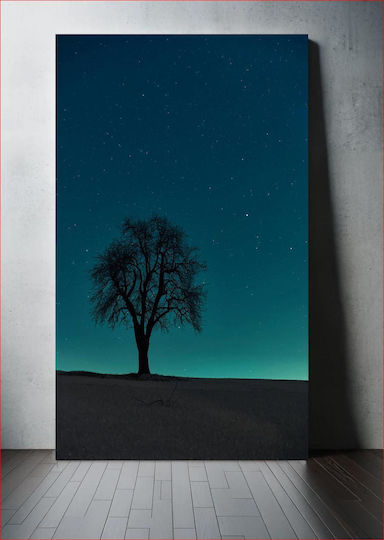 Lonely Tree Under A Starry Night Μοναχικό Δέντρο Κάτω Από Μια Έναστρη Νύχτα σε Καμβά