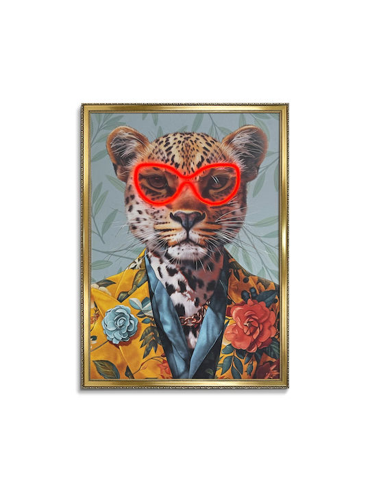 Painting "dandy Panther" Neon Led Lighting 50x70 Cm