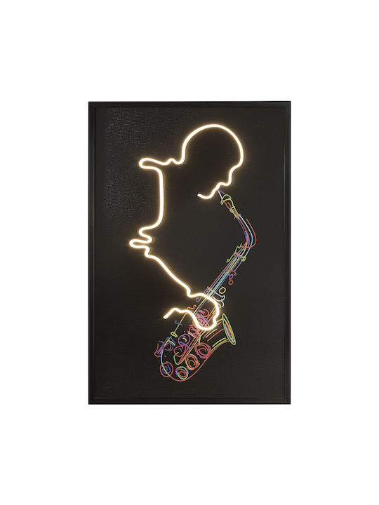 Painting Saxophonist with LED Lighting Black Frame 80x120cm Schuller 724739