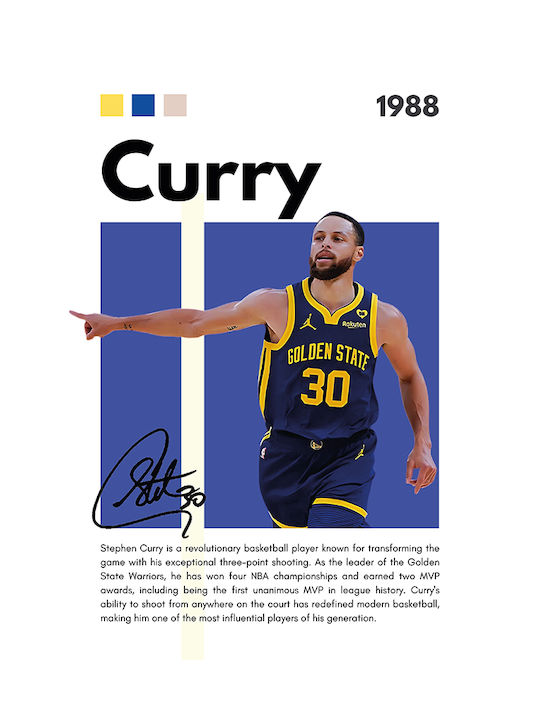 Poster Nba Greatness Series Steph Curry Snk195 21cm X 30cm Λευκή Ξύλινη Κορνίζα
