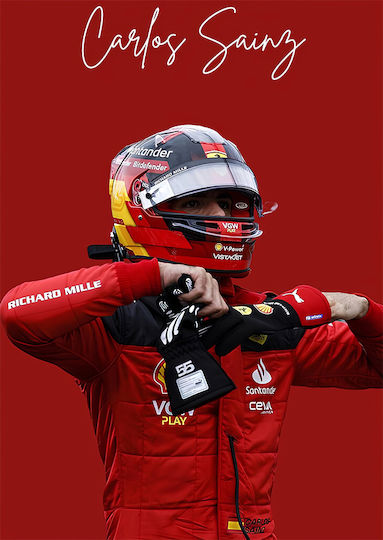 Poster Formula1 Carlos Sainz F061 30cm X 40cm Κορνίζα Σκούρο Φυσικό Ξύλου Καφέ
