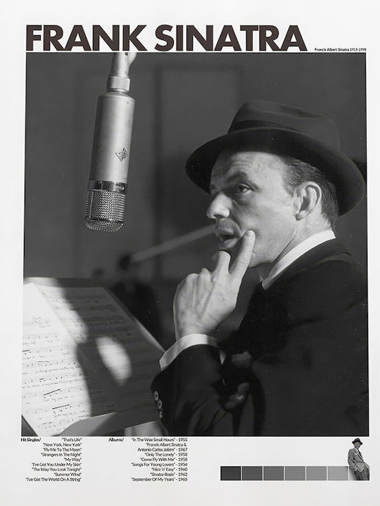 Music Poster Frank Sinatra Ms431 30cm X 40cm Frame Dark Natural Wood Brown