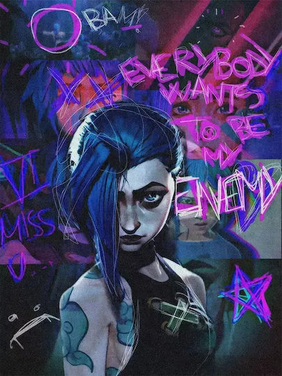 Gaming Poster Jinx Arcane Gm1111 30cm x 40cm Rahmen Dunkel Naturholz Braun
