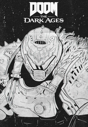 Poster De Gaming Doom Dark Ages Alb Negru Gm2384 30cm X 40cm Cadru Lemn Natural Închis Maro