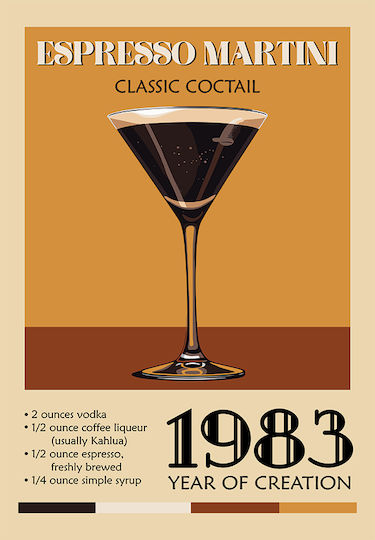 Poster Vintage Espresso Martini Classic Cocktail Pst25373 21cm X 30cm White Frame PVC