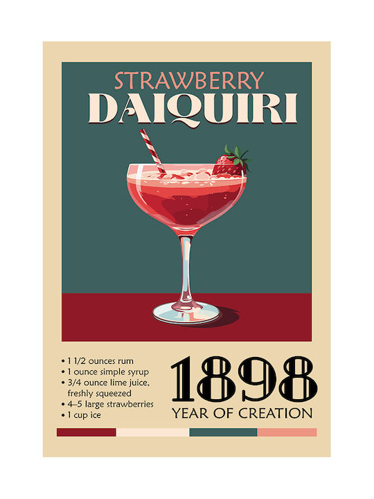 Poster Vintage Strawberry Daiguiri Classic Cocktail Pst25382 50cm X 70cm Black Wooden Frame
