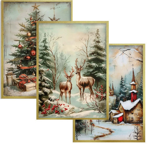 Weihnachtliche Poster Goldener Rahmen Wohnzimmer Schlafzimmer Weihnachtsbilder