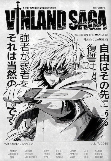 Плакат Vinland Saga Thorfinn An154 21см X 30см Бяла Рамка PVC