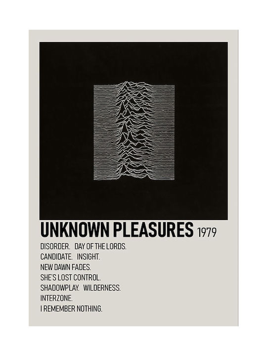 Music Poster Unknown Pleasures Joy Division Ms483 21cm X 30cm Μαύρη Ξύλινη Κορνίζα
