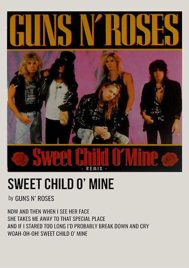Плакат Музика Sweet Child O Mine Guns N Roses Ms584 21см X 30см Бяла Рамка PVC