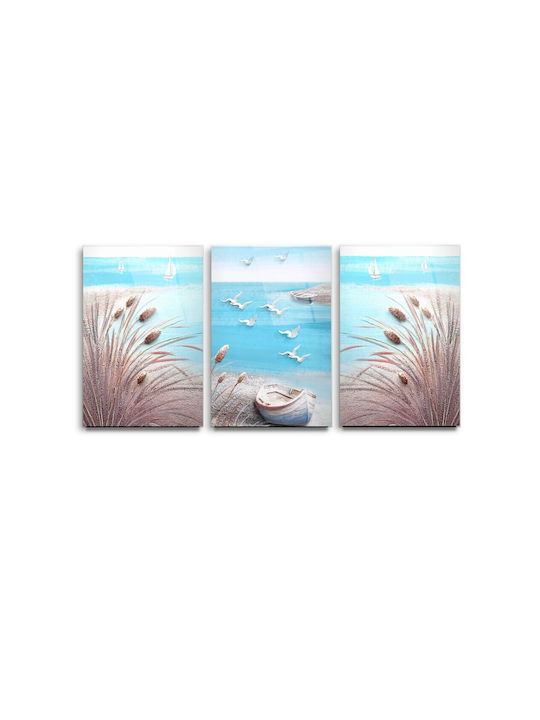 Threefold Glass Set Sea Landscape Blue (50x70cm)
