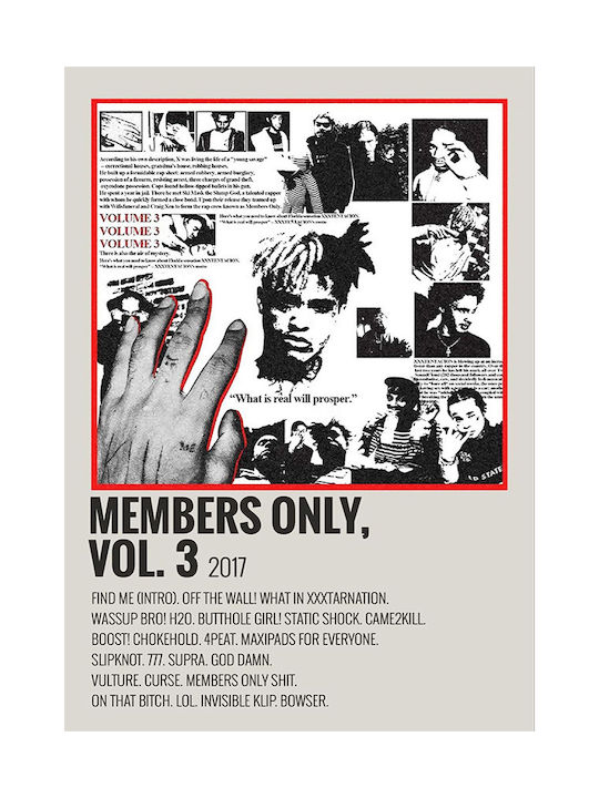 Music Poster Members Only Vol 3 Xxxtentacion Ms713 21cm X 30cm Λευκό Κάδρο Pvc