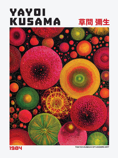Poster Yayoi Kusama Mushrooms Dandelions Art400 50cm X 70cm Μαύρη Ξύλινη Κορνίζα