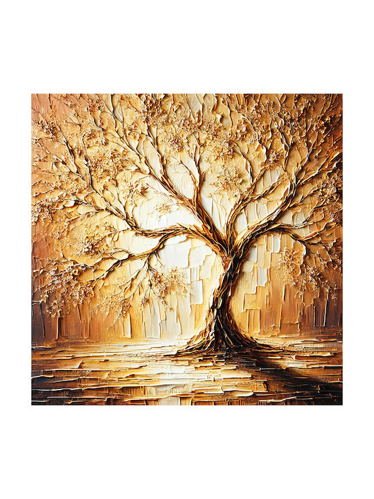 Canvas Painting Gold Tree Brushes 90x90 Cm