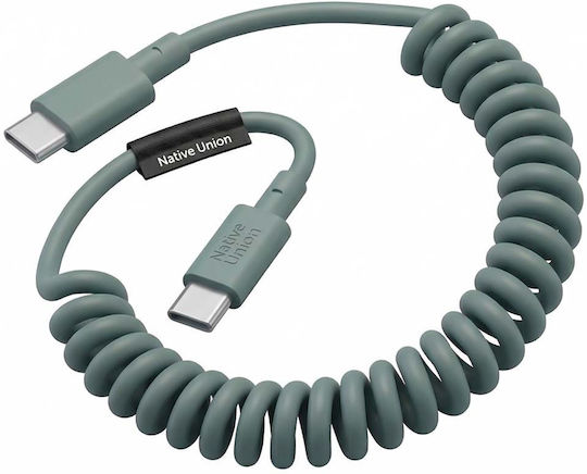 Native Union Usb-c To Usb-c Cable 60w Coiled 2.4m Pop Series Fast Charging Sage Green