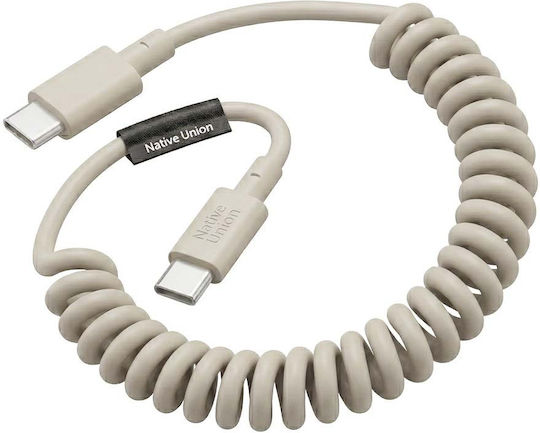 Native Union Usb-c To Usb-c Cable 60w Coiled 1.2m Pop Series Fast Charging Beige