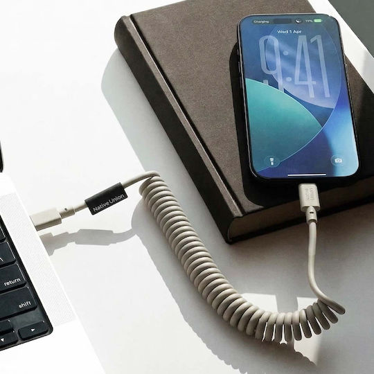 Native Union Usb-c To Usb-c Cable 60w Coiled 1.2m Pop Series Fast Charging Beige