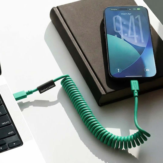 Native Union Usb-c To Usb-c Cable 60w Coiled 1.2m Pop Series Fast Charging Green