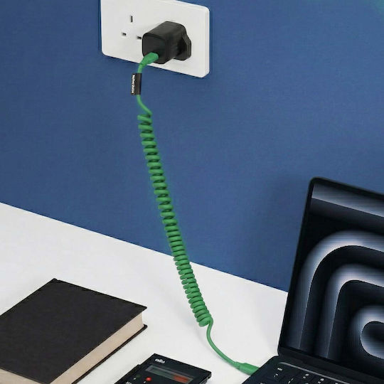 Native Union Usb-c To Usb-c Cable 60w Coiled 2.4m Pop Series Fast Charging Green