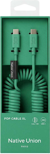 Native Union Usb-c To Usb-c Cable 60w Coiled 2.4m Pop Series Fast Charging Green