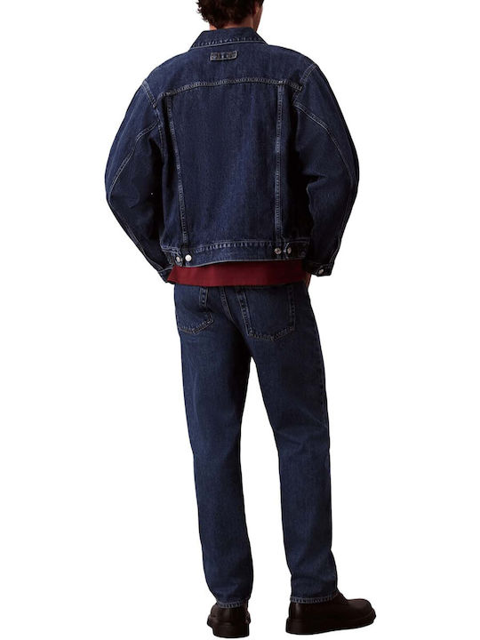 Men's Jeans Pants Regular Tapered Fit Dark Aged Denim
