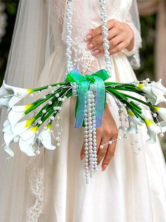 Pearl Grace Purse-style Bridal Bouquet White Calla Lilies Pearl Handle Elegant Modern