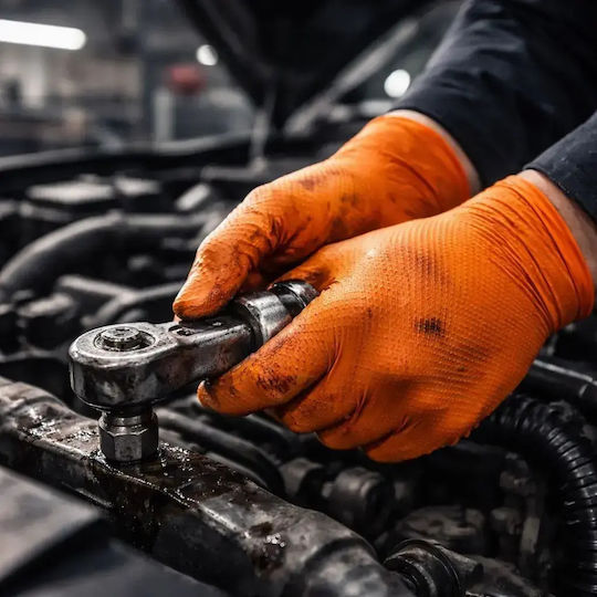 Reis Arbeitshandschuhe Einweg Orange Nitril/Leder 50Stück