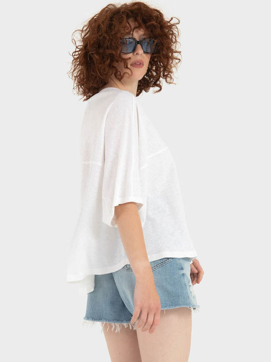 Women's Summer Linen Short Sleeve Top White