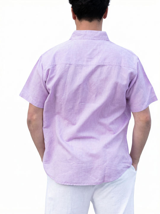 Short Sleeve Linen Shirt In Regular Fit Lilac
