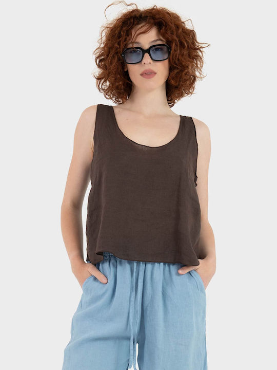 Women's Summer Linen Brown Blouse