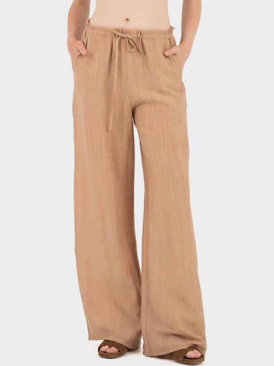 Women's Fabric Trousers in Relaxed Fit Light Brown